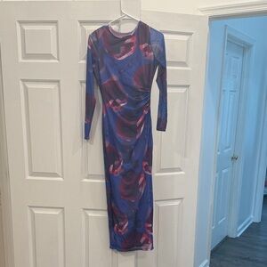 Long Sleeve Blue and Purple Dress